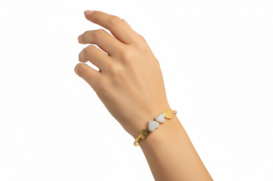 Gold Bangle with stone heart