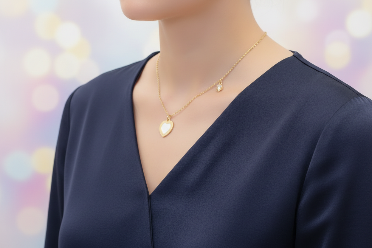Gold necklace with a heart-shaped pendant