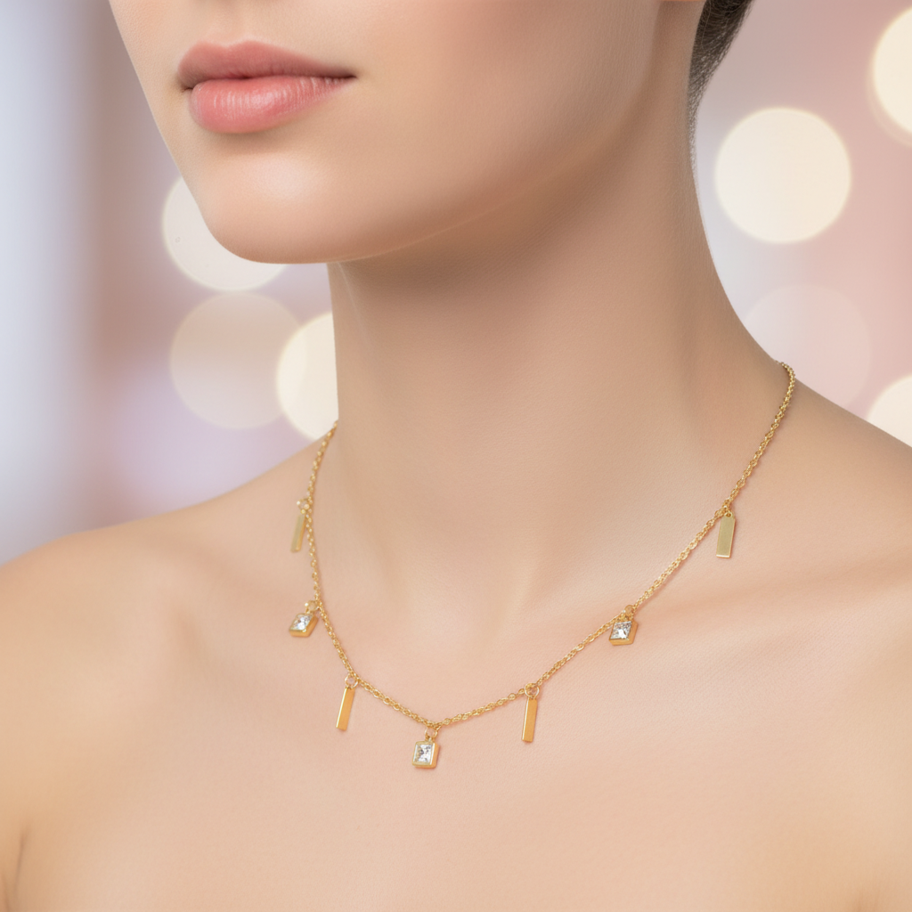 Gold necklace with mulitple Stones