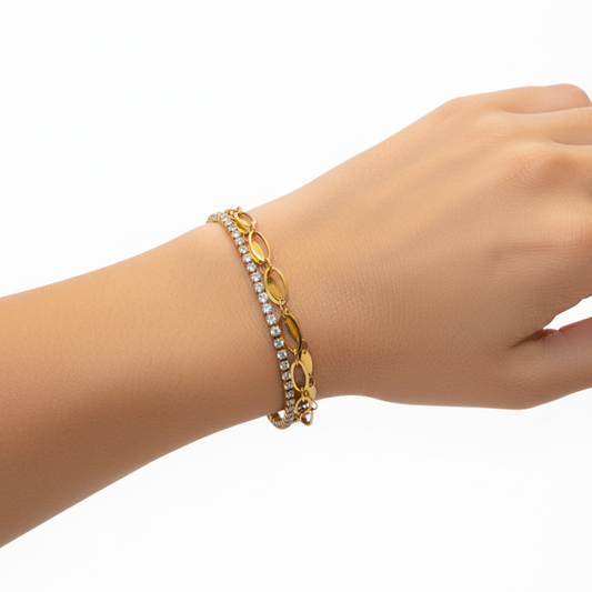 Gold bracelet with clear stones