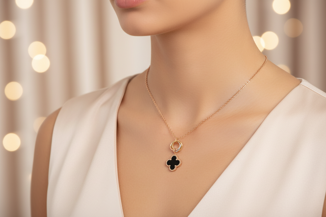 Necklace with a black Petal pendant