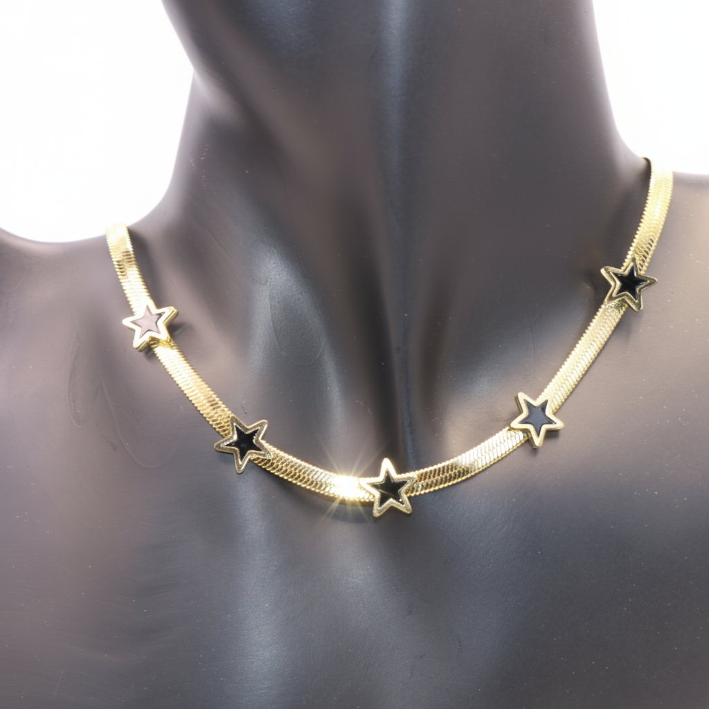 Gold necklace with star pendants