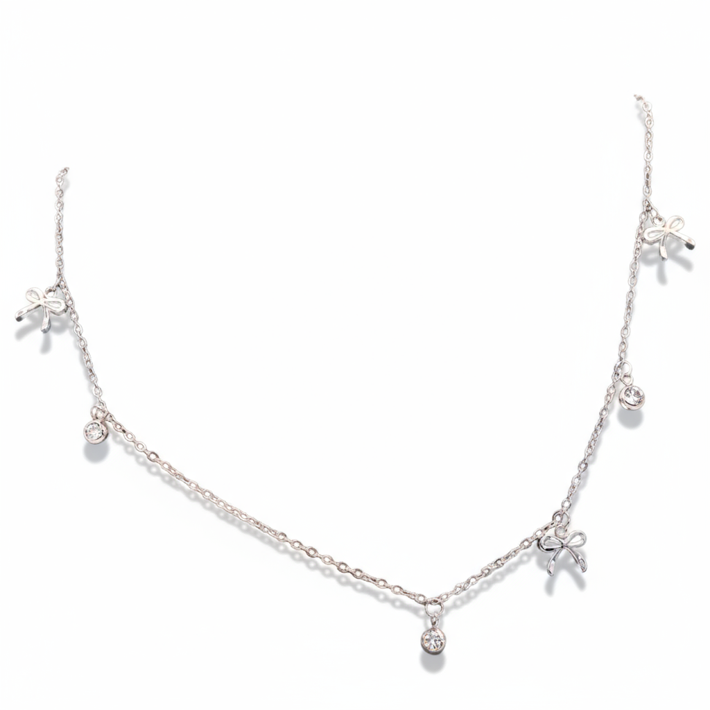 silver necklace with bow