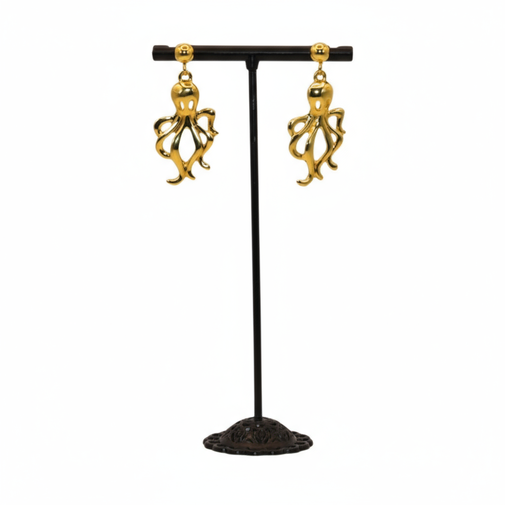 Gold octopus-shaped earrings
