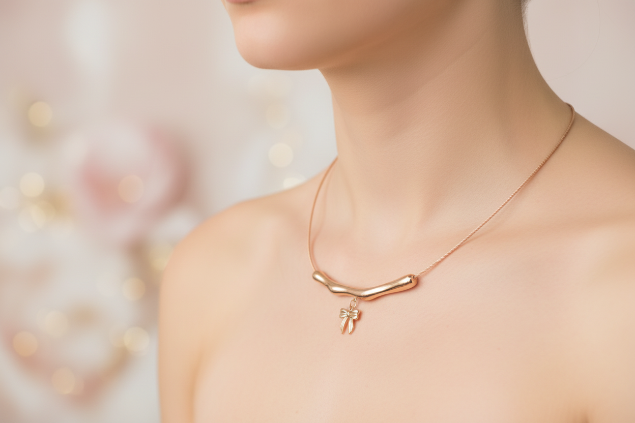 Rose gold necklace with a bow pendant