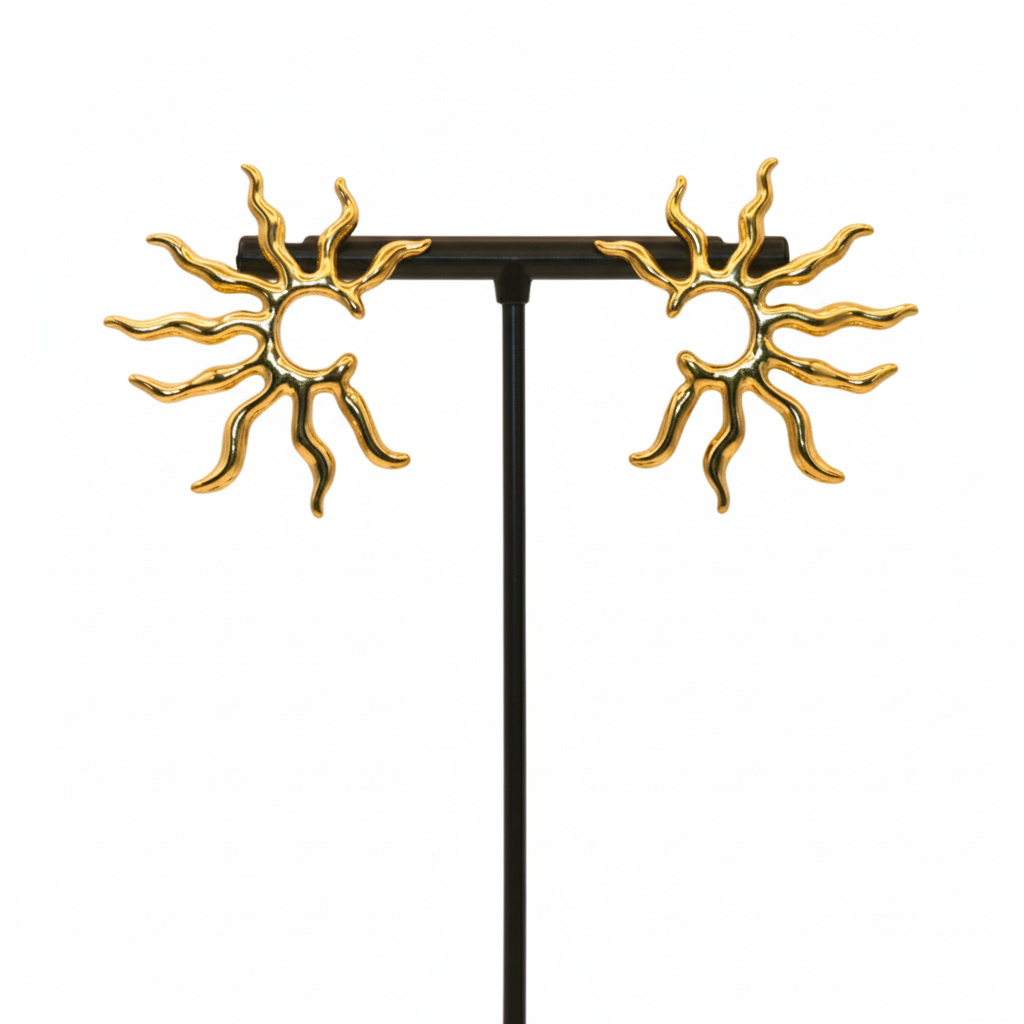 Gold sun-shaped earrings