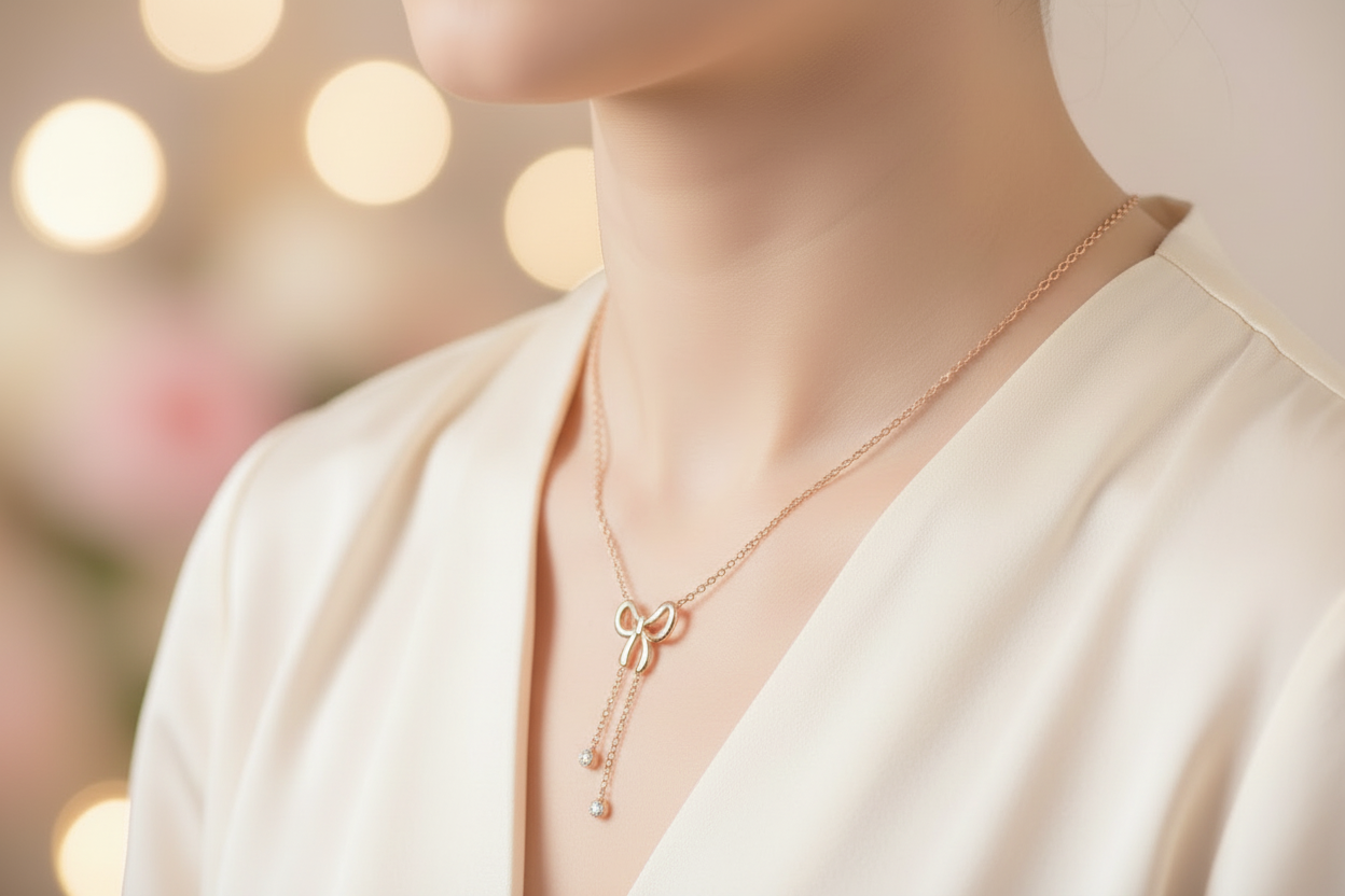 Rose Gold Necklace with bow