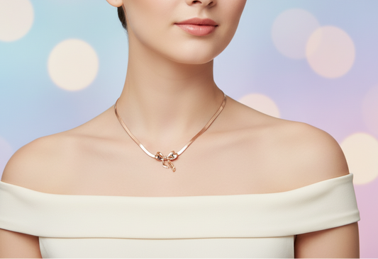 Rose gold necklace with bow