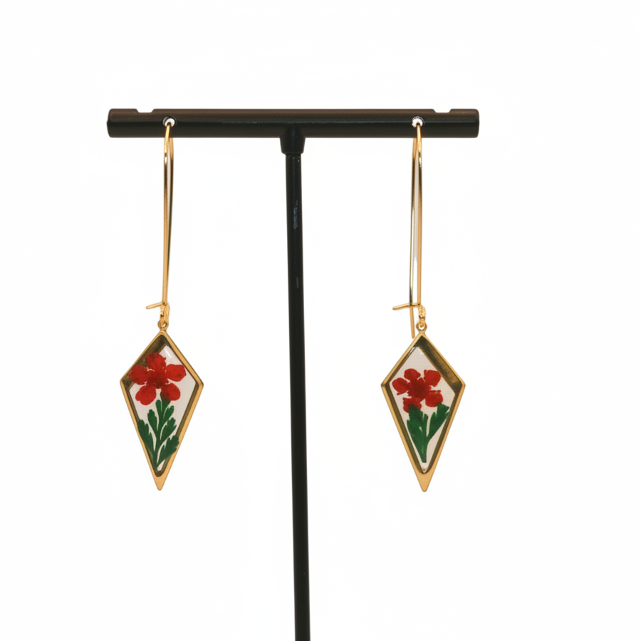 Red preserved flower earings