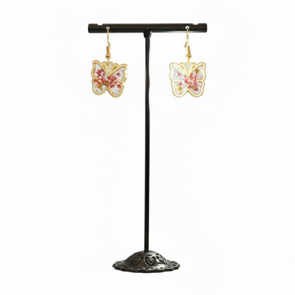 Light Pink Butterfly-shaped earrings with floral 
