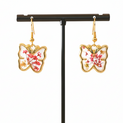 Light Pink Butterfly-shaped earrings with floral 