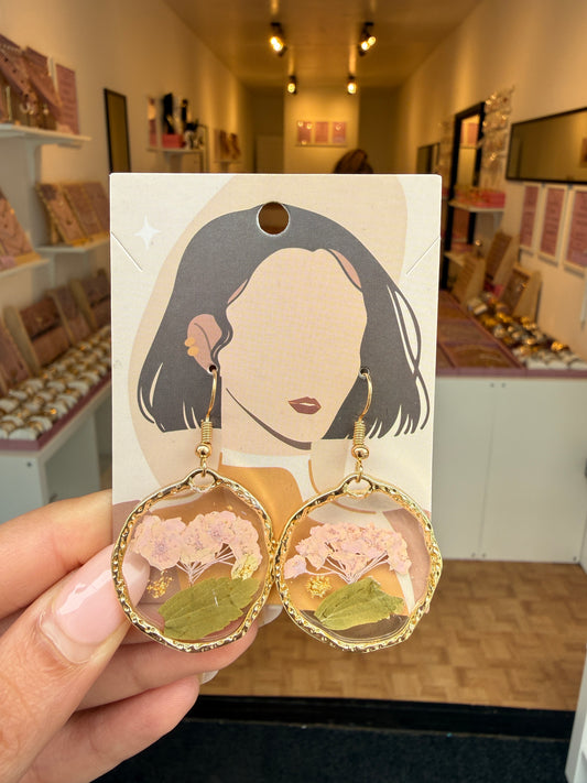 Real Pressed Flower Resin Dangle Earrings