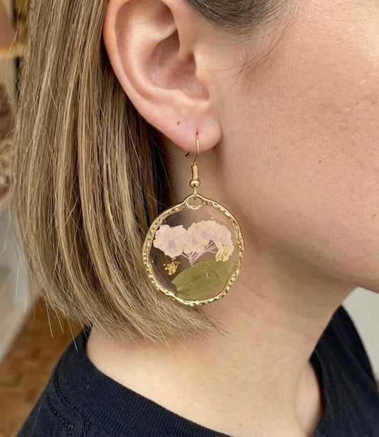 Real Pressed Flower Resin Dangle Earrings