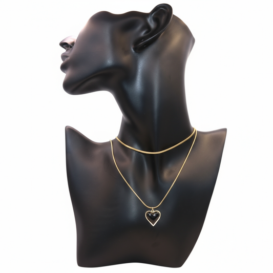 Black Heart Pendant with double layer gold Chain