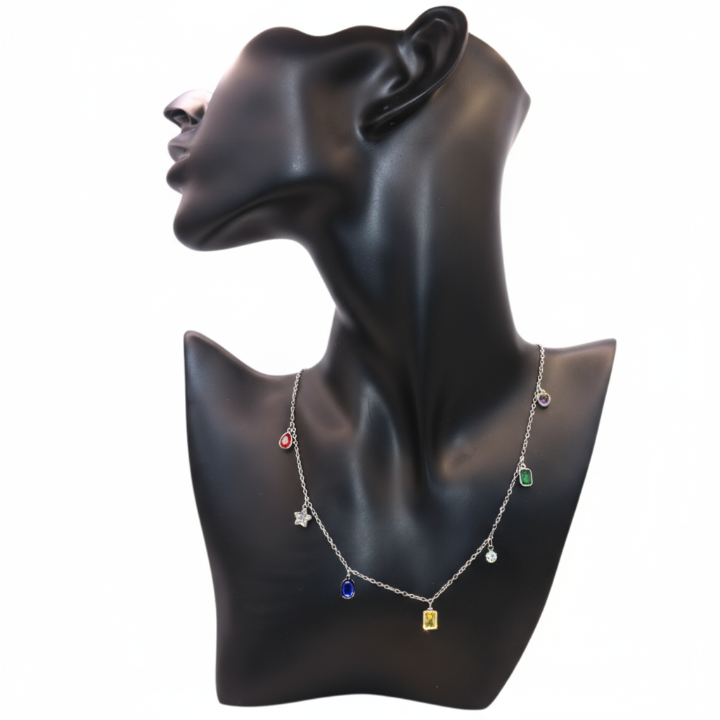 Colourful stones silver necklace