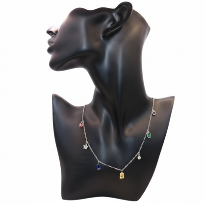 Colourful stones silver necklace