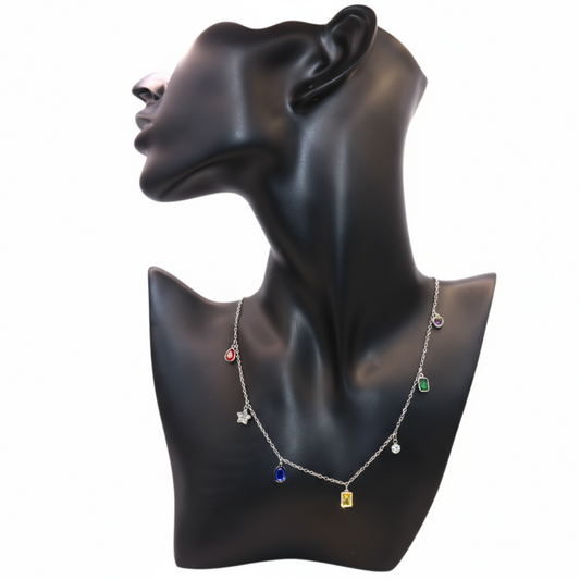 Colourful stones silver necklace
