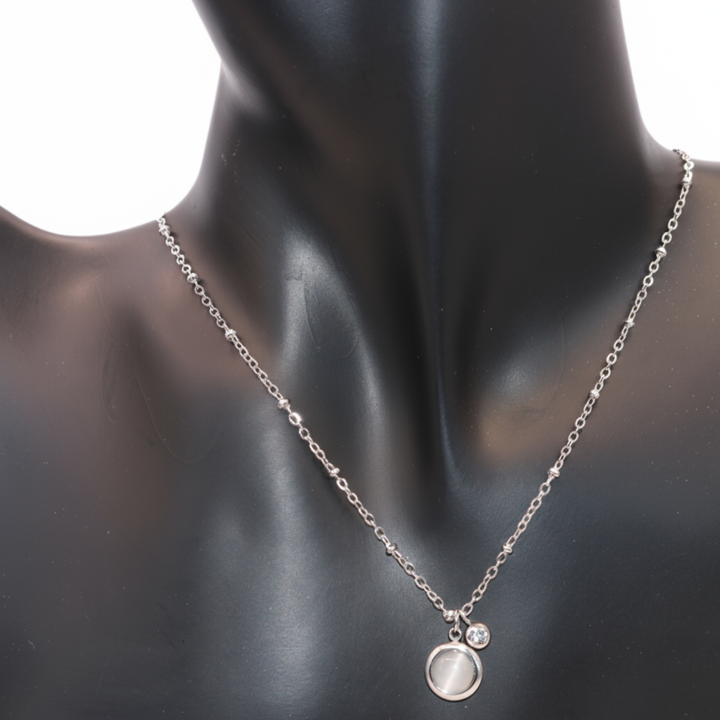 silver necklace with grey pendant
