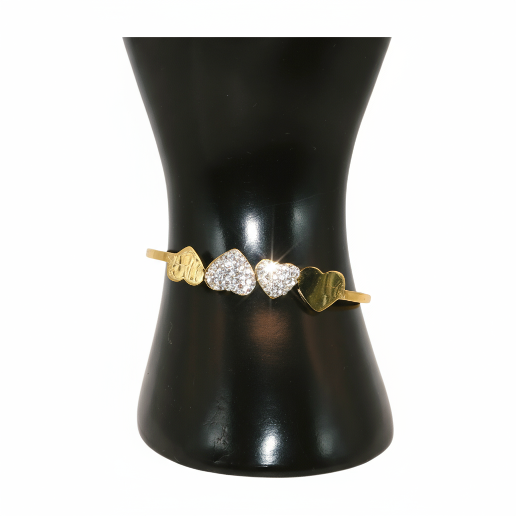 Gold Bangle with  stone heart