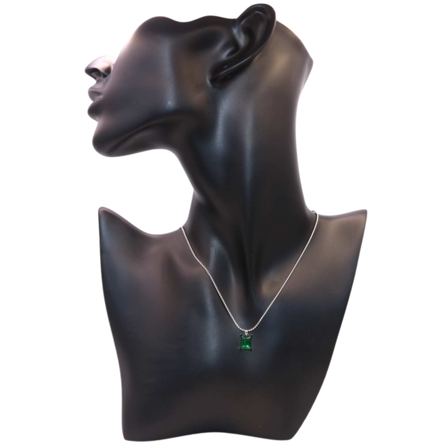 silver necklace with green pendant