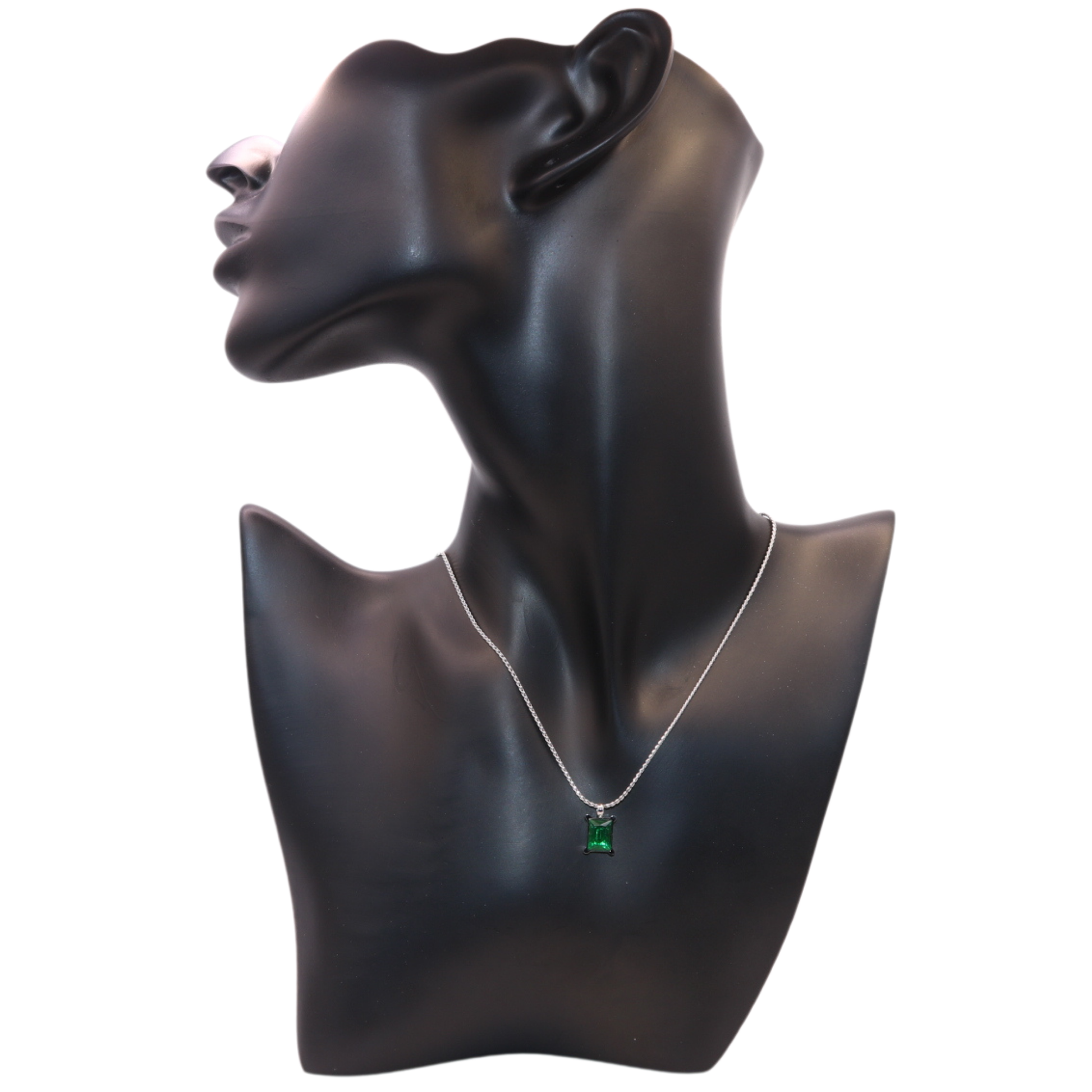 silver necklace with green pendant