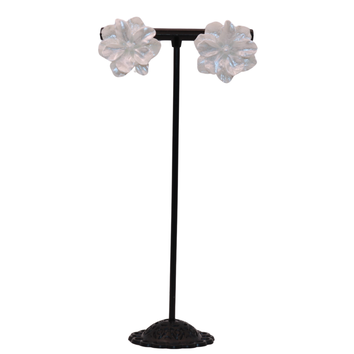 white flower shaped stud earings