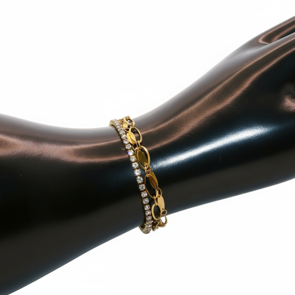 Gold bracelet with clear stones