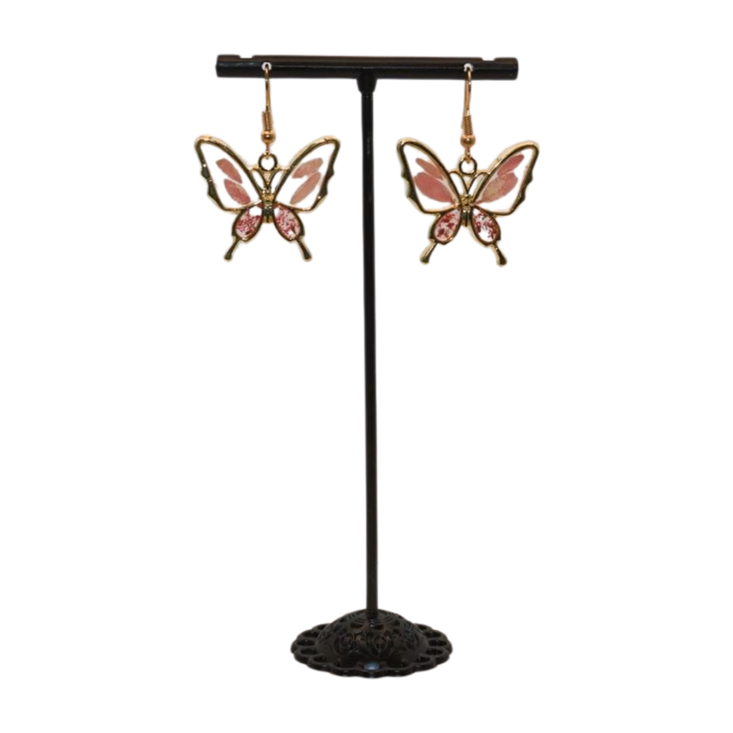 Peach Butterfly-shaped earrings with floral 