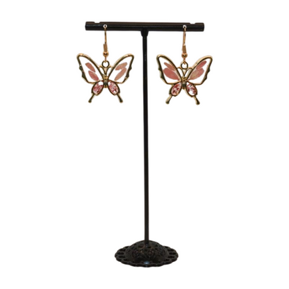 Peach Butterfly-shaped earrings with floral 