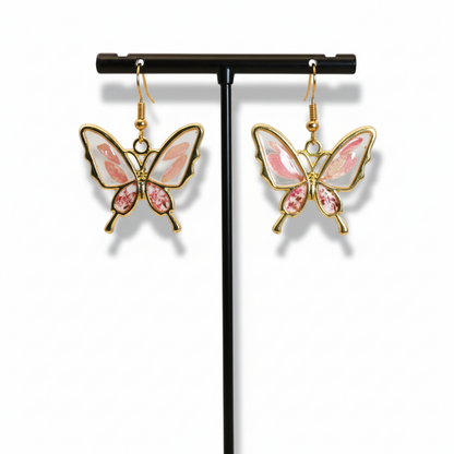 Peach Butterfly-shaped earrings with floral 