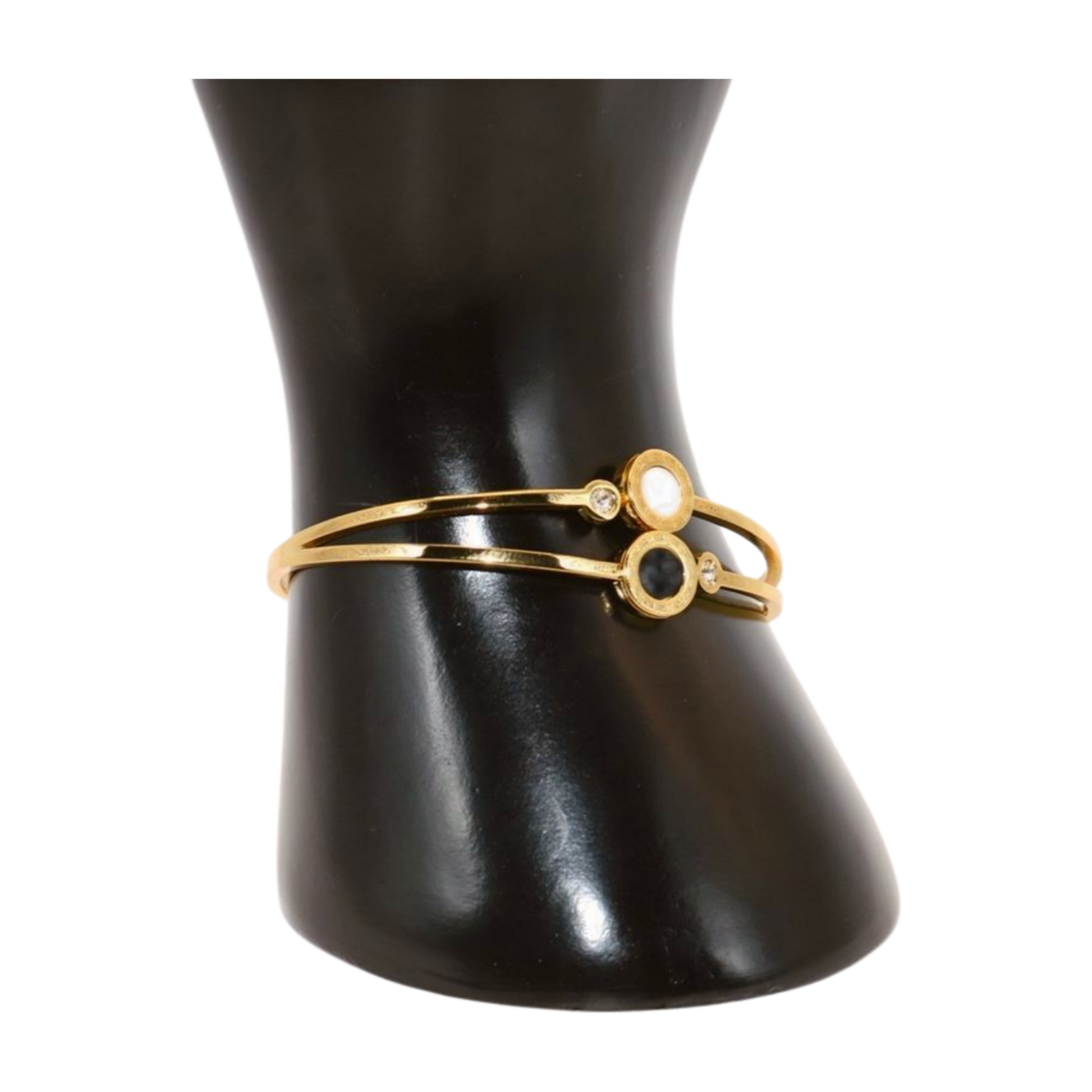 Gold Bangles with white and black stones