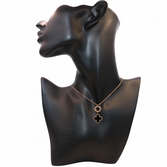 Rose gold black clover Petal necklace