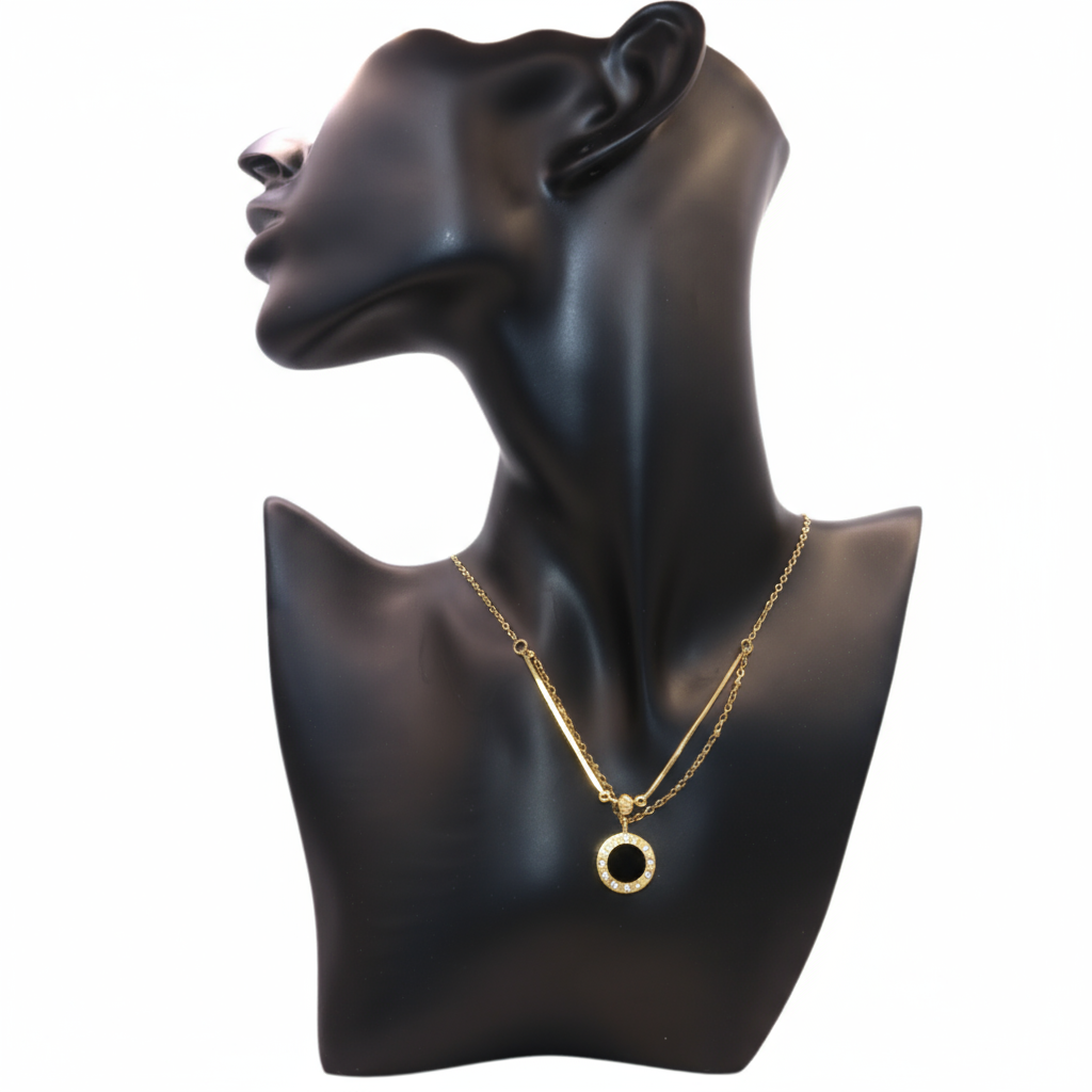 Gold Necklace black pendant 