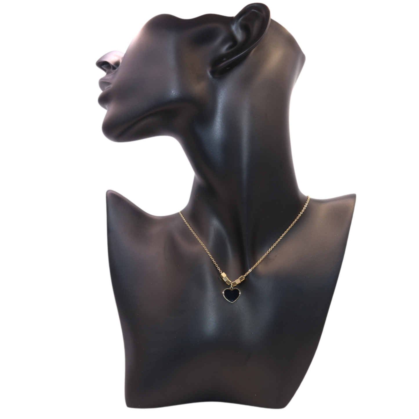 golden necklace with heart black pendant
