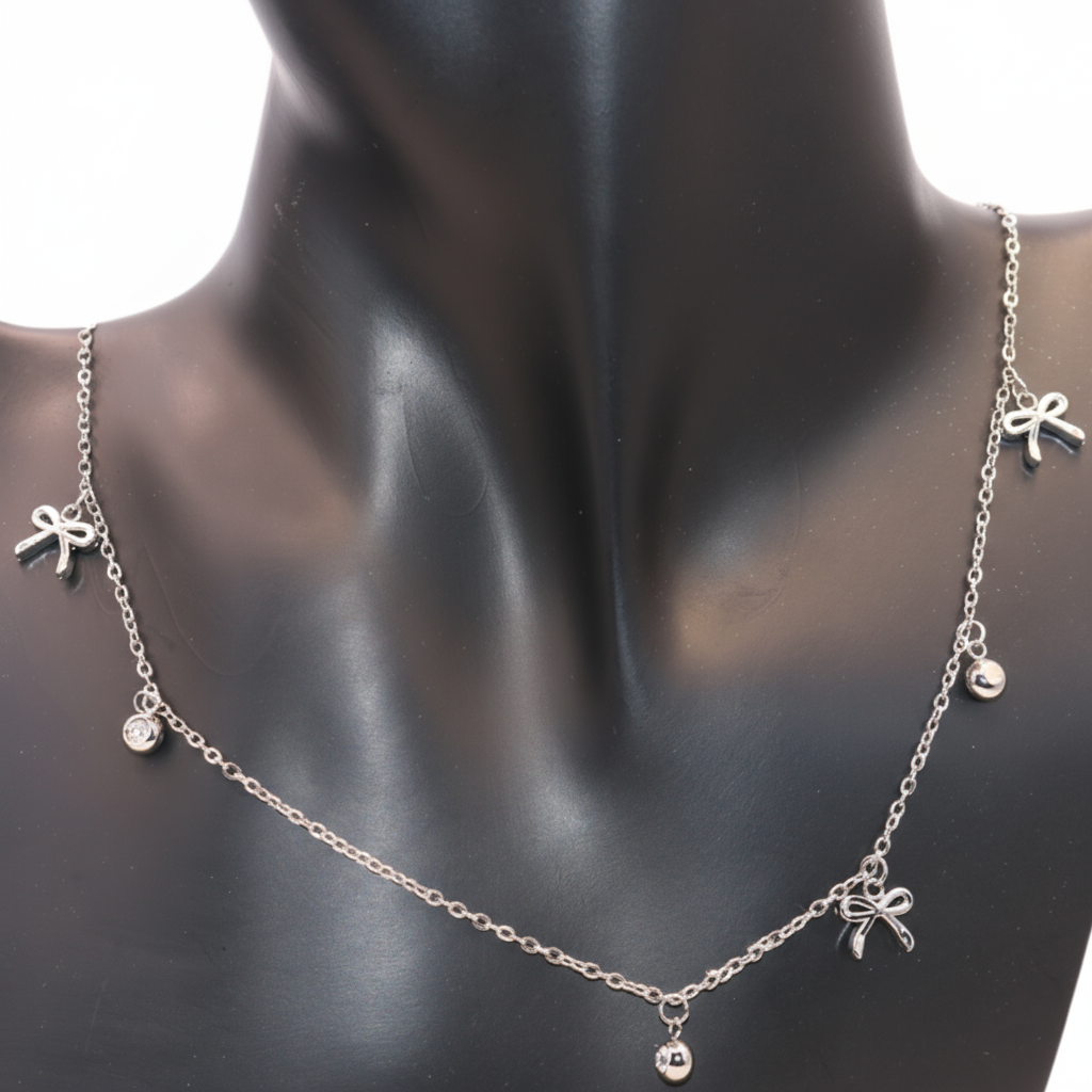 silver necklace with bow
