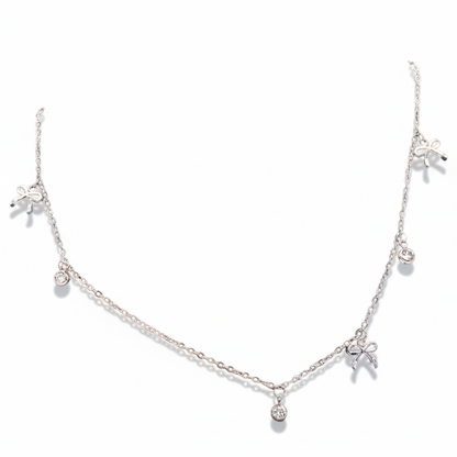 silver necklace with bow