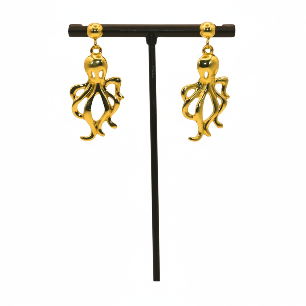 Gold octopus-shaped earrings 