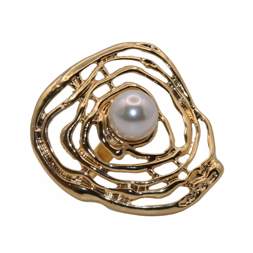 M Gold pearl women ring