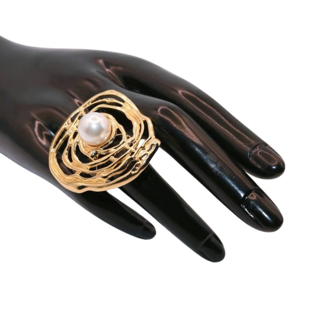 M Gold Pearl Women Ring