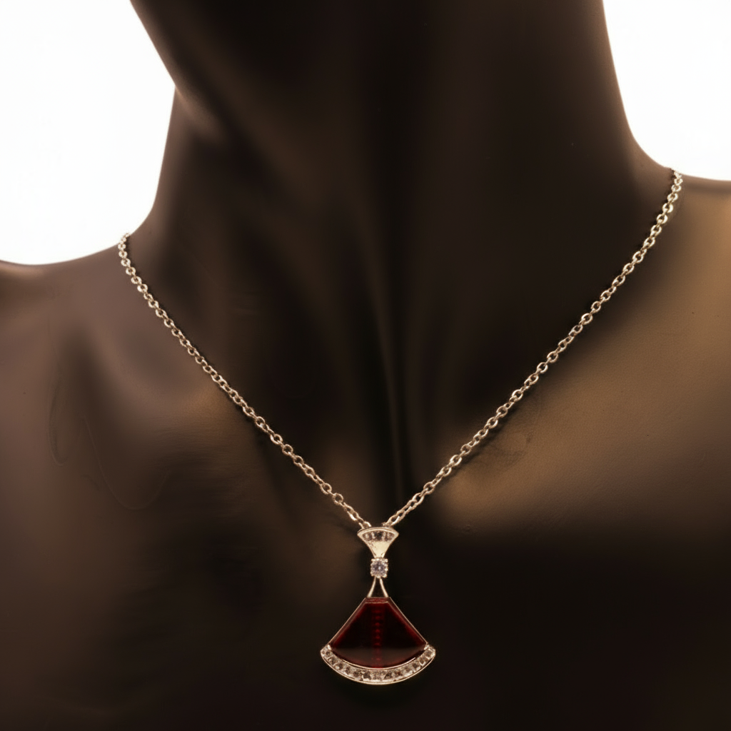 Silver Necklace with a red pendant 